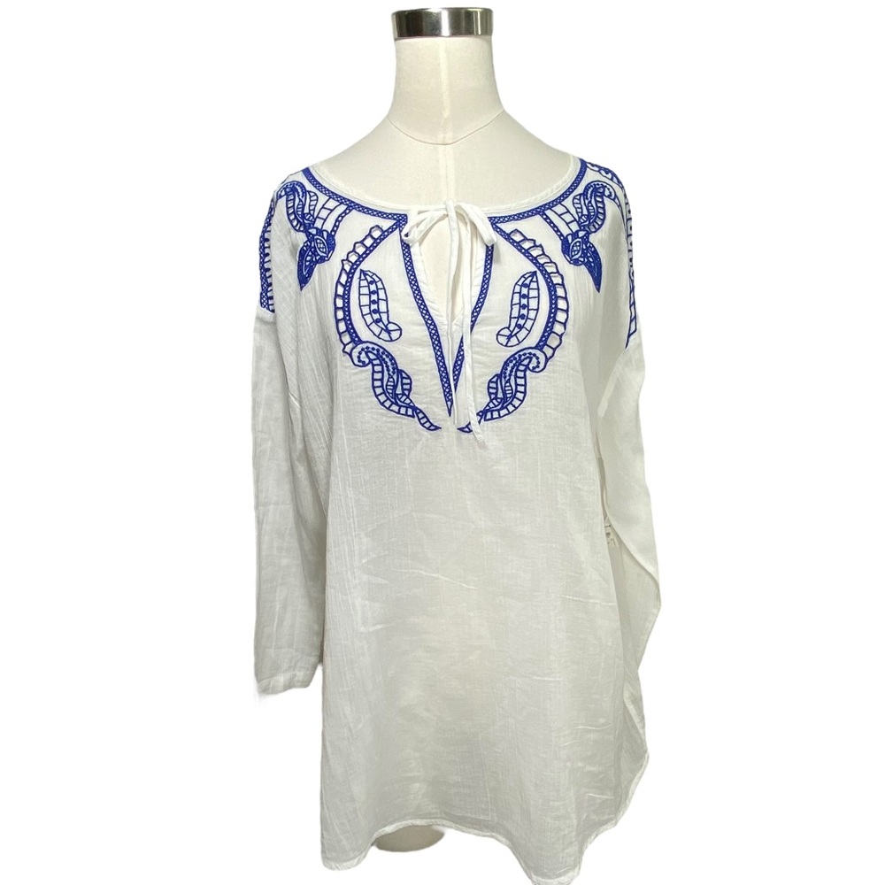 NWT DKNY JEANS Sheer 3/4 Sleeve White Tunic Top Size Medium